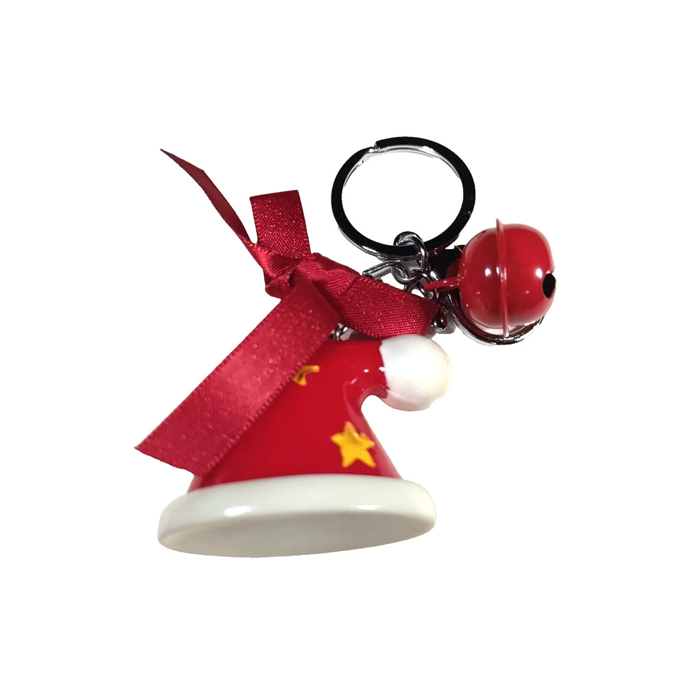 Santa Hat Ribbon Bell Keychain Purse Clip Christmas